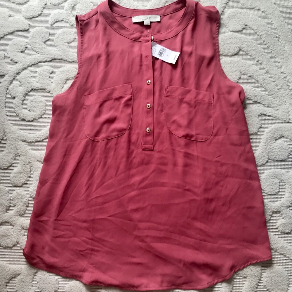 LOFT pink Henley sleeveless top small NWT!